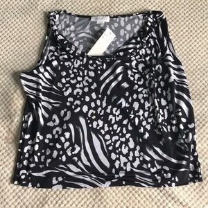 Ninety Woman’s Black/White Zebra/Cheetah patterned Top stretch Cami Size 3X